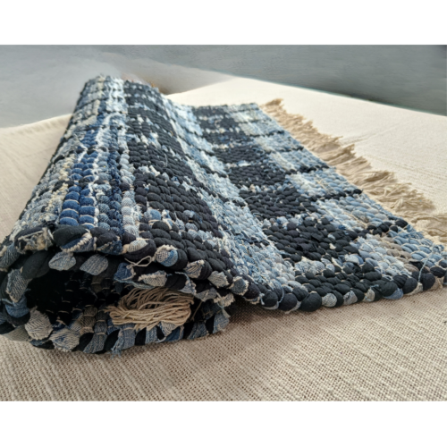 Handloomed Denim Chindi Rug For Home Furnishing-Garden Decor-Home Decor