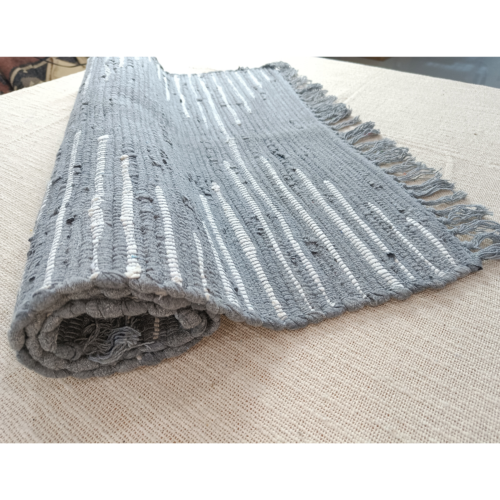 Solid Grey Handloomed Chindi Rug For Home Decor Farmhouse Decor Outdoor Furnishing
