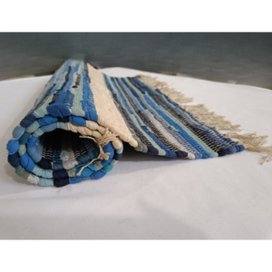 Handloomed Multi-Blue Chindi Rug-Handmade Rug For Home Decor-Farmhouse Decor-Outdoor Furnishing