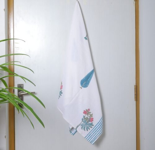 Taru Floral Design Block Printed 100 % Cotton Waffle Towels