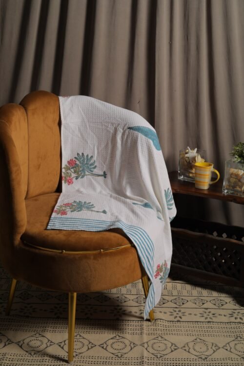 Taru Floral Design Block Printed 100 % Cotton Waffle Towels - Image 10