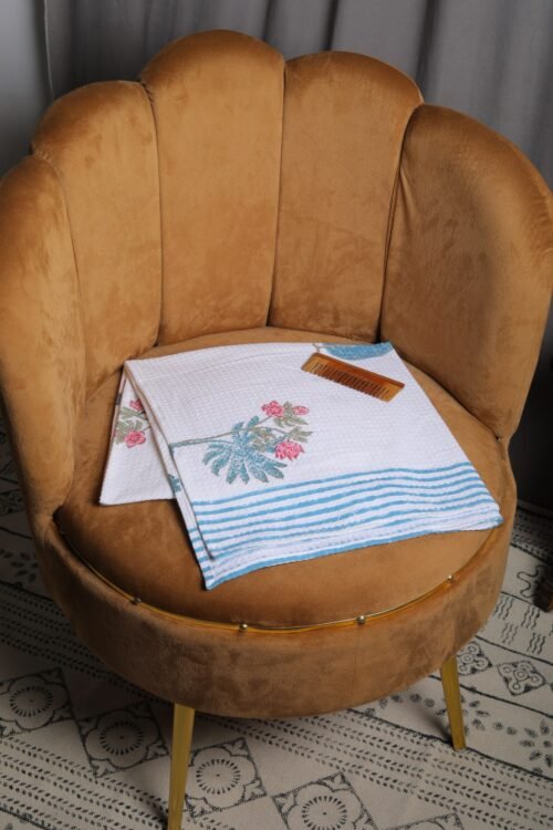 Taru Floral Design Block Printed 100 % Cotton Waffle Towels - Image 11