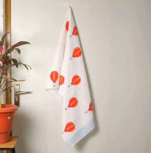 Warm and Soft Cotton Waffle Towels Hot Air Balloon Design Block Printed Towels