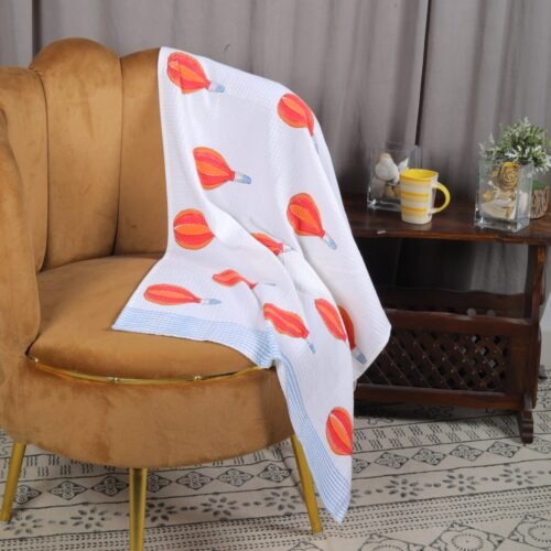 Warm and Soft Cotton Waffle Towels Hot Air Balloon Design Block Printed Towels - Image 2