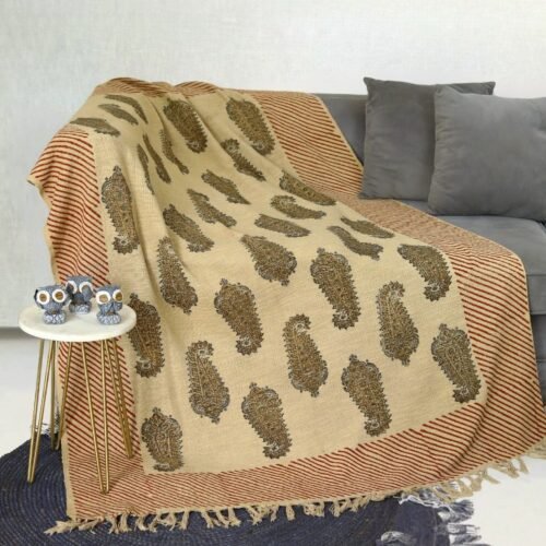 Traditional Style Big Buta Syahi Begar Block Printed Jaipuri Pattern Cotton Throw Blanket - Image 5