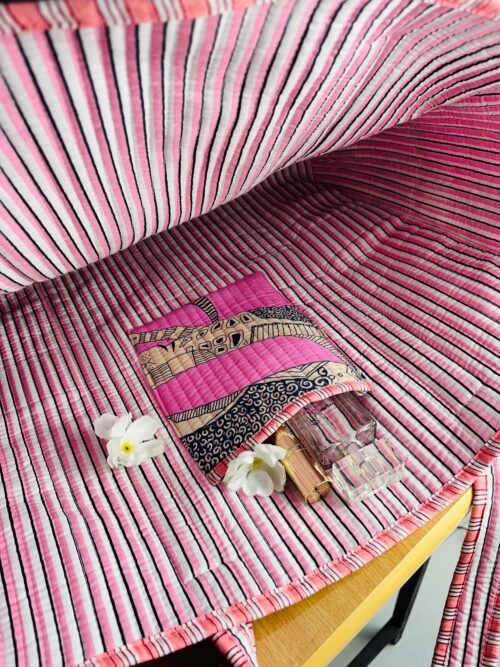 Tropical Cat Screen Printed Cotton Tote Bag in Pink Carry Essential - Image 4