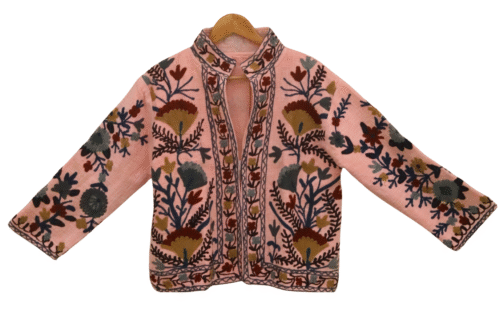 Boho Style Cotton Suzani Embroidered Jacket For Layering Free Size Jacket