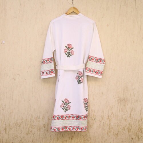 Fashionable 100% Cotton Waffle Hand Block Printed Bathrobes - Image 8