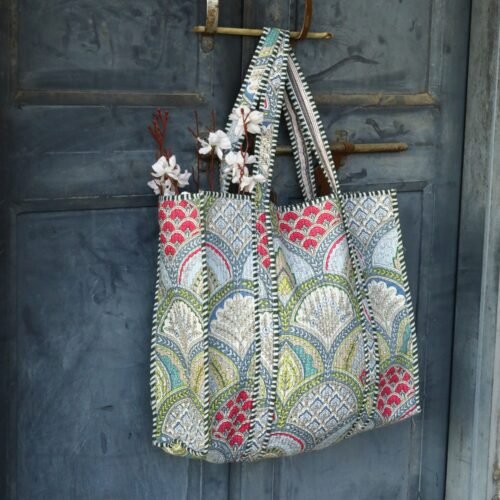 Boho Chic Handmade Cotton Quilted Tote Bag In Multicolored - Image 2