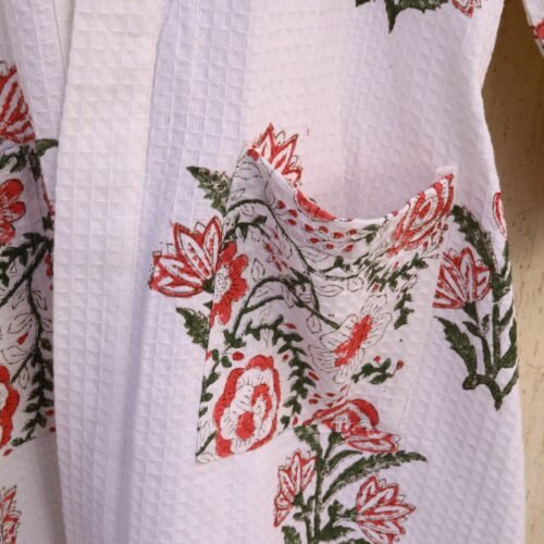 Fashionable 100% Cotton Waffle Hand Block Printed Bathrobes - Image 2