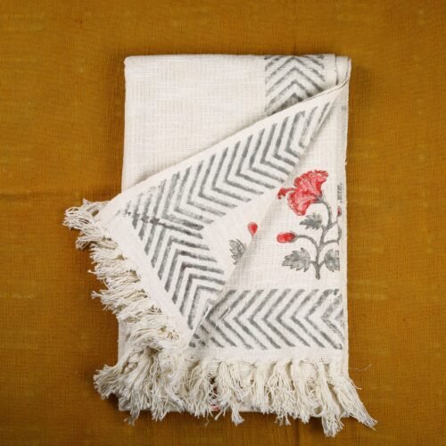 Hibiscus Flower Buta Block Printed Cotton Throw To Complement Your Existing Decor - Image 5