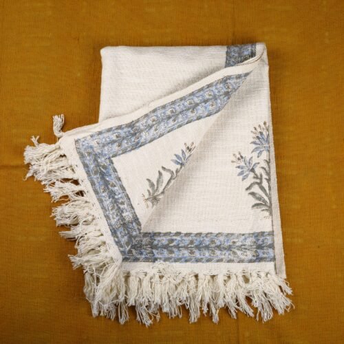 Traditional Old Sanganeri Block Printed Cotton Throws With Beautiful Mosaic Floral Buta - Image 3
