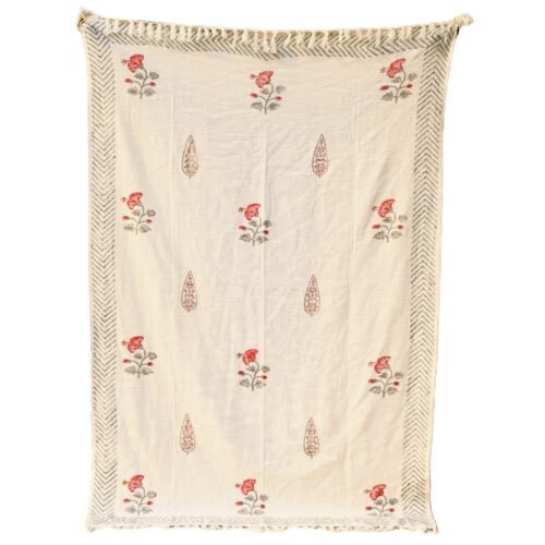 Hibiscus Flower Buta Block Printed Cotton Throw To Complement Your Existing Decor - Image 7
