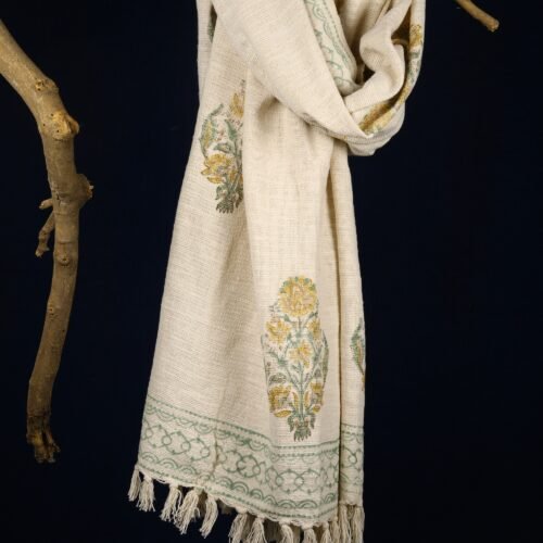 Crafted From Premium Quality Cotton Block Printed Throw With Grey Green Floral Buta Patterned - Image 3