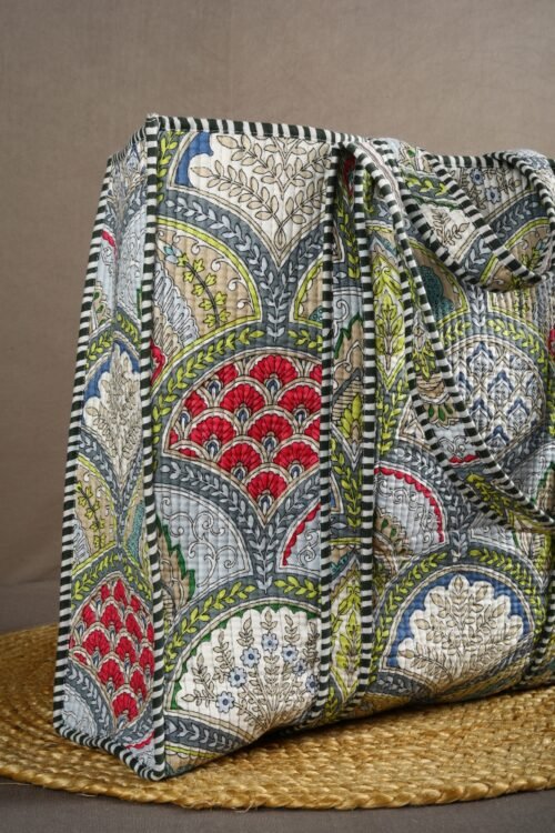 Boho Chic Handmade Cotton Quilted Tote Bag In Multicolored - Image 4