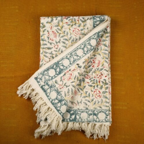 Beautiful Timeless Beauty Floral Jaal Block Printed Cotton Throw In Multicolored - Image 4