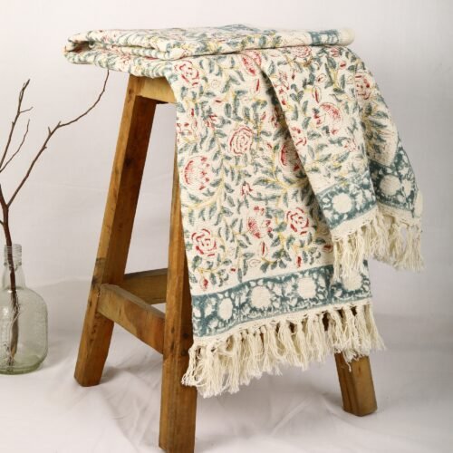 Beautiful Timeless Beauty Floral Jaal Block Printed Cotton Throw In Multicolored - Image 3