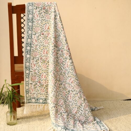 Beautiful Timeless Beauty Floral Jaal Block Printed Cotton Throw In Multicolored - Image 2