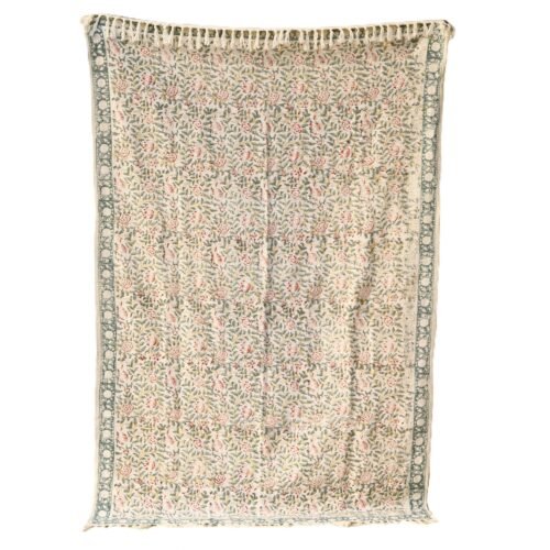 Beautiful Timeless Beauty Floral Jaal Block Printed Cotton Throw In Multicolored - Image 8