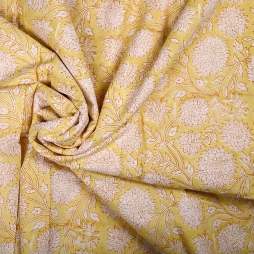 Home Decor Yellow Floral Jaal Block Printed Cotton Fabric - Image 2