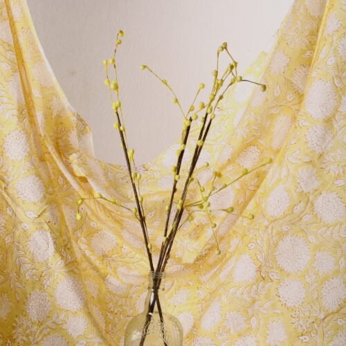 Home Decor Yellow Floral Jaal Block Printed Cotton Fabric - Image 7