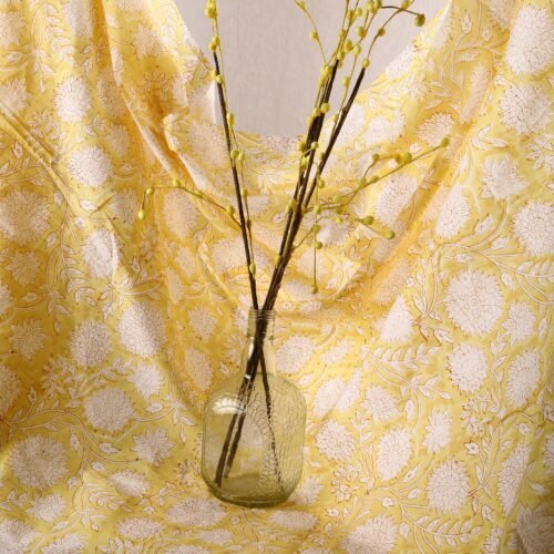 Home Decor Yellow Floral Jaal Block Printed Cotton Fabric - Image 4