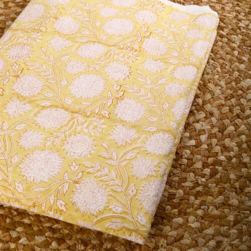 Home Decor Yellow Floral Jaal Block Printed Cotton Fabric - Image 3