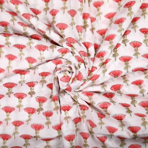 Beautiful Red Bloom Hand Block Printed Cotton Fabric - Image 7