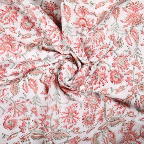 Pink Floral Hand Block Printed Cotton Fabric For Beautiful Home Decor - Image 4