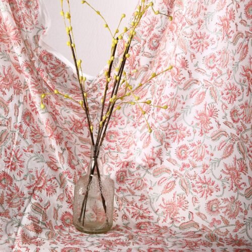 Pink Floral Hand Block Printed Cotton Fabric For Beautiful Home Decor - Image 8