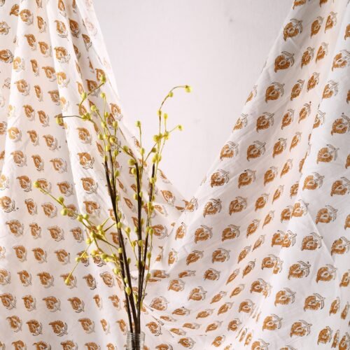 Soft And Comfortable Small Mustard Leaf Buti Block Printed Cotton Fabric - Image 2