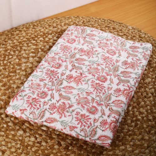 Pink Floral Hand Block Printed Cotton Fabric For Beautiful Home Decor - Image 6