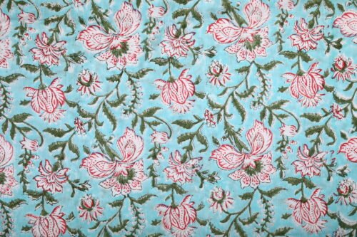 Decorative Floral Hand Block Printed Pure Cotton Fabric