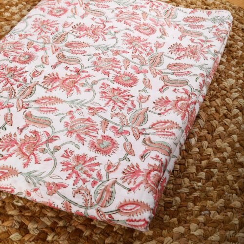 Pink Floral Hand Block Printed Cotton Fabric For Beautiful Home Decor - Image 3