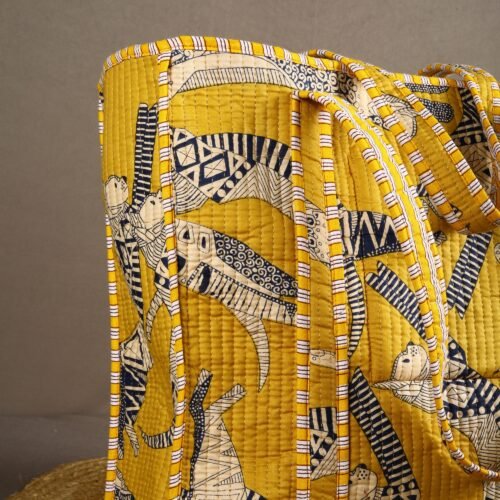 Caty Nap Printed Cotton Quilted Tote Bag In Yellow - Image 3