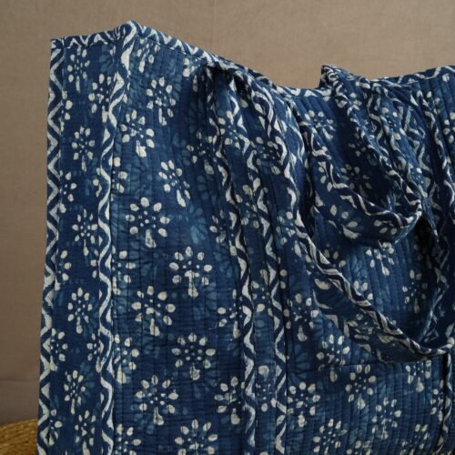 Indian Style Small Buti Block Printed Cotton Quilted Tote Bag In Indigo - Image 2