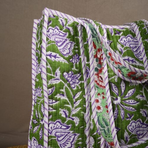 Blend With Style Blue Floral On Block Printed Cotton Quilted Tote Bag - Image 2