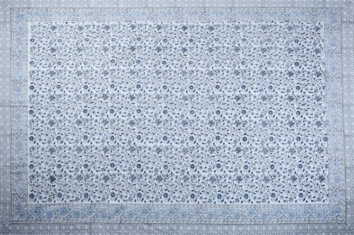 Small Floral Jaal  Block Printed Cotton Table Cover In Powder Blue - Image 2