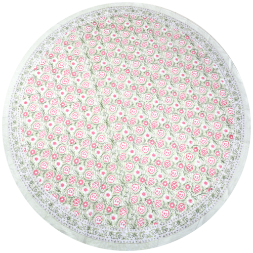 Perfect Gift For Loved Once Cotton Block printed Table Cover In Pink-Green - Image 2