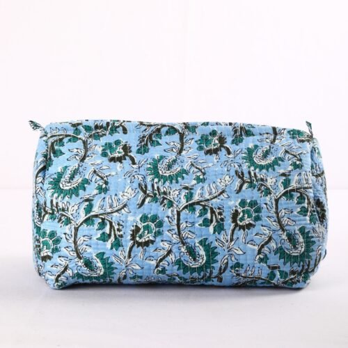 Luxury Lifestyle Essential Cotton Quilted Toiletry Pouches In Sky-Blue Set Of 3 Cosmetic Pouches - Image 2