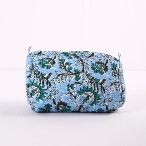 Luxury Lifestyle Essential Cotton Quilted Toiletry Pouches In Sky-Blue Set Of 3 Cosmetic Pouches - Image 4