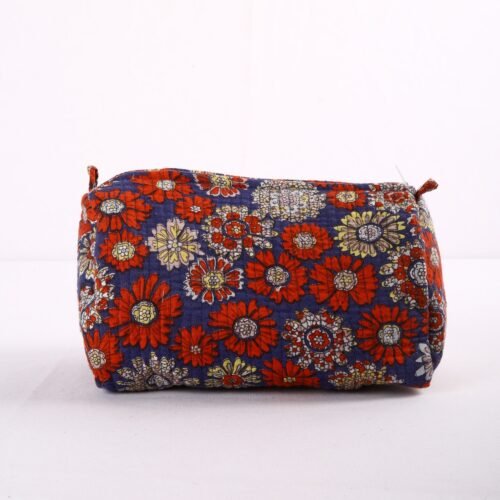 Travel Essential Set Of 3 Cotton Quilted Toiletry Pouches In Floral Blue - Image 3