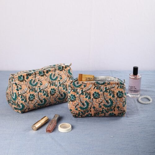 Cosmetic Organizer Set Of 3 Cotton Quilted Toiletry Pouches In Multicolored Florals - Image 9