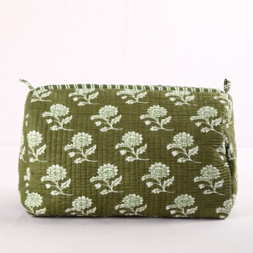 Easy To Carry Set Of 3 Cosmetic Pouches Cotton Quilted Toiletry Pouches In Olive Green - Image 2