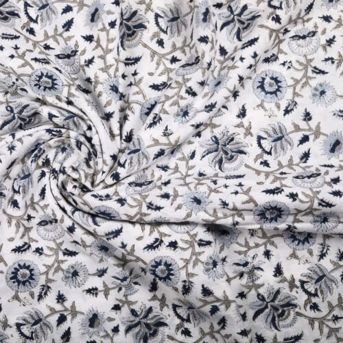 Soft nad Comfortable Block Printed Cotton Fabric In Blue Florals - Image 2