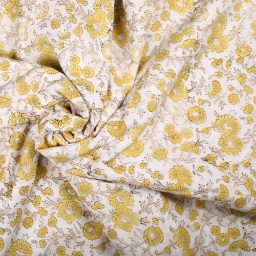 Living Room Decor Yellow Floral Jaal Block Printed Cotton Fabric - Image 3