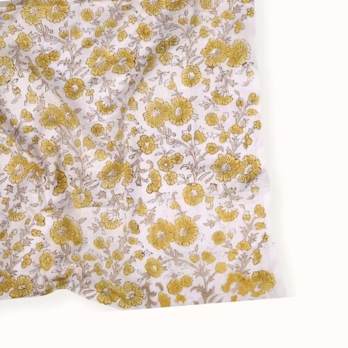 Living Room Decor Yellow Floral Jaal Block Printed Cotton Fabric - Image 9