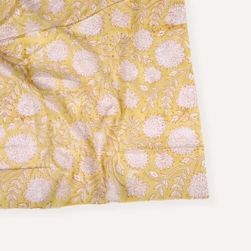 Home Decor Yellow Floral Jaal Block Printed Cotton Fabric - Image 5