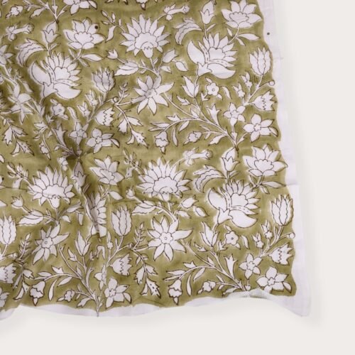 Traditional Style Floral Jaal Block Printed Cotton Fabric In Grey Green - Image 6