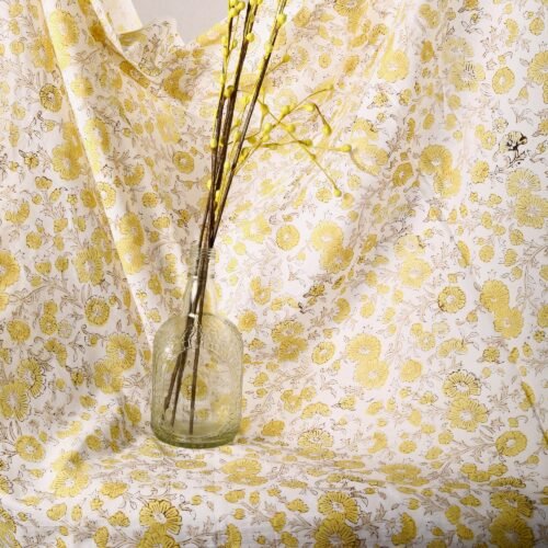 Living Room Decor Yellow Floral Jaal Block Printed Cotton Fabric - Image 4